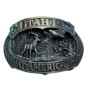 Vintage 1989 Utah What America Was  Elk Belt Buckle